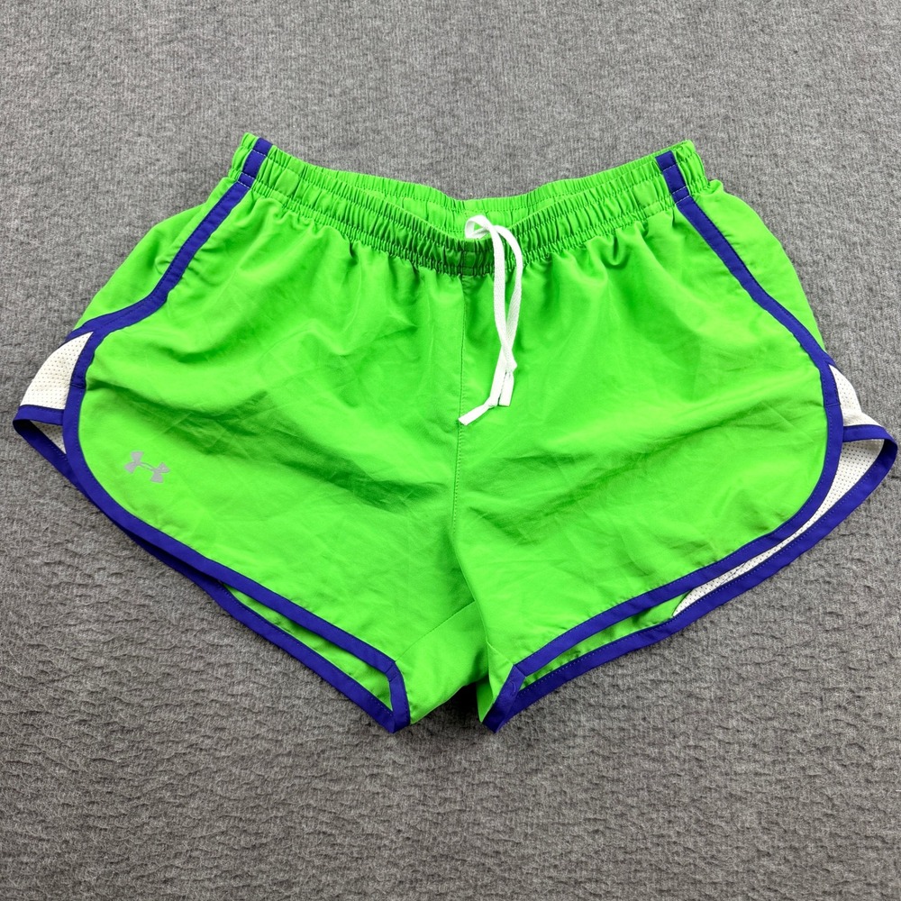 Under Armour HeatGear Lime Green Purple Trim Running Shorts Womens S Semi-Fitted